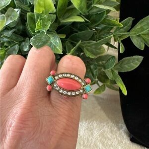 Heidi Daus Coral and Turquoise Statement Ring * Size 9 *